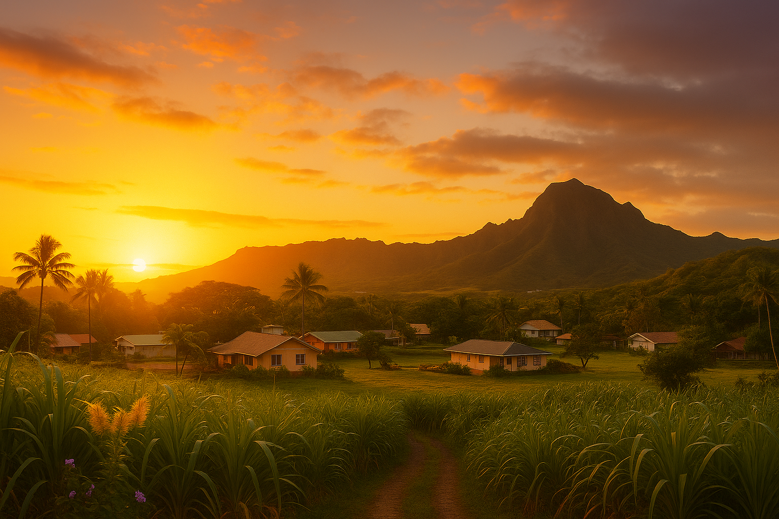 Sunset village background